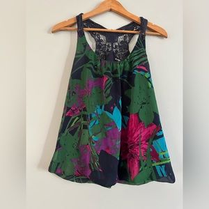 Express lace racerback floral tank top